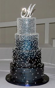 Navy and Silver Cascading Pearls Wedding Cake