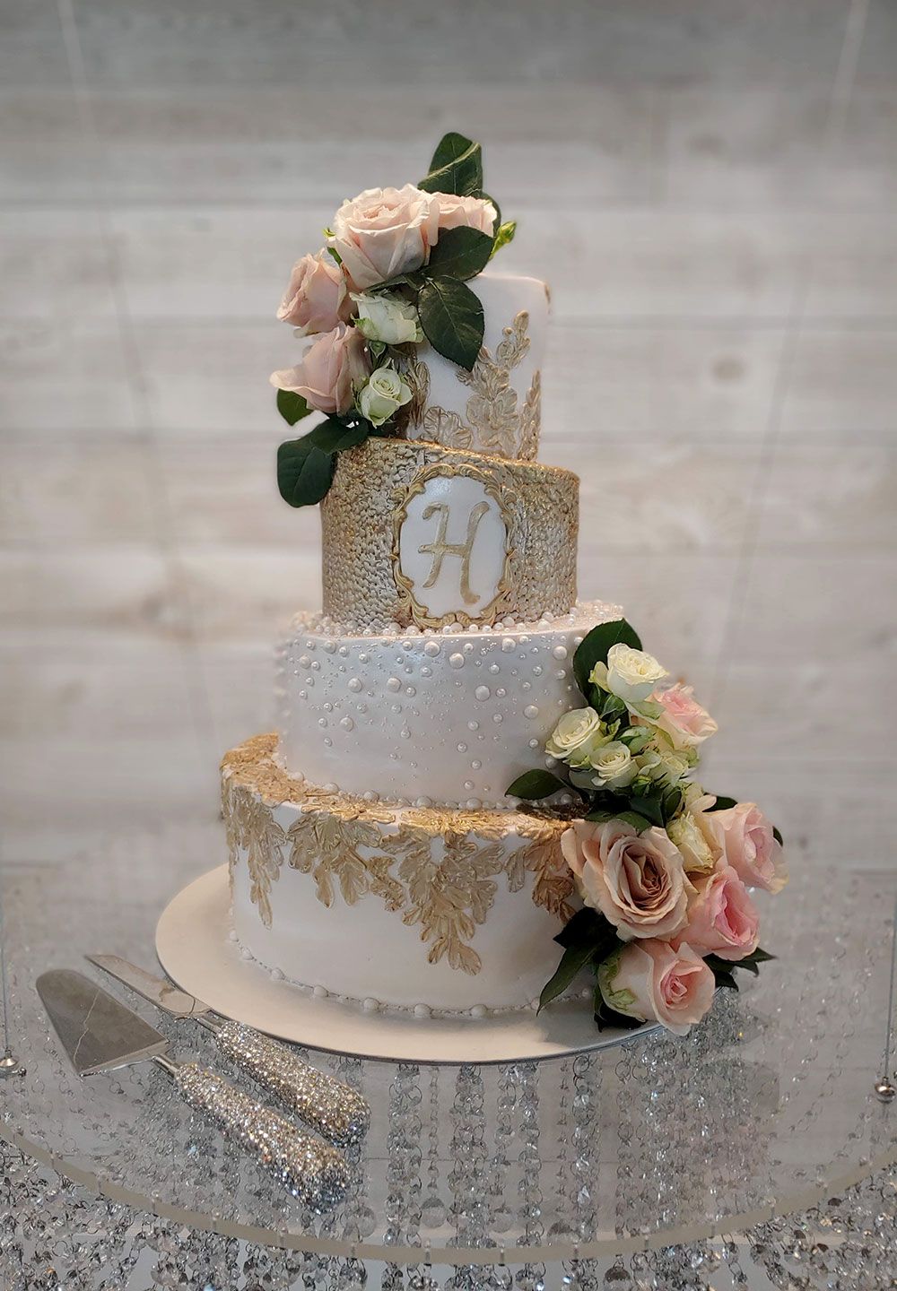 Blush and Gold Topsy-Turvy Wedding Cake