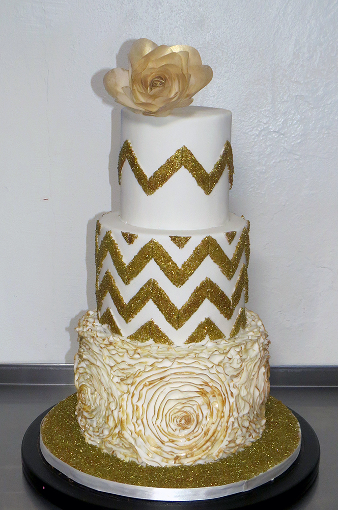 Gold Glitter Chevron Cake