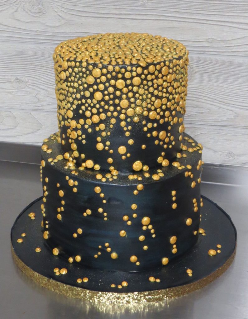 Navy Gold Sparkle Cascade Cake