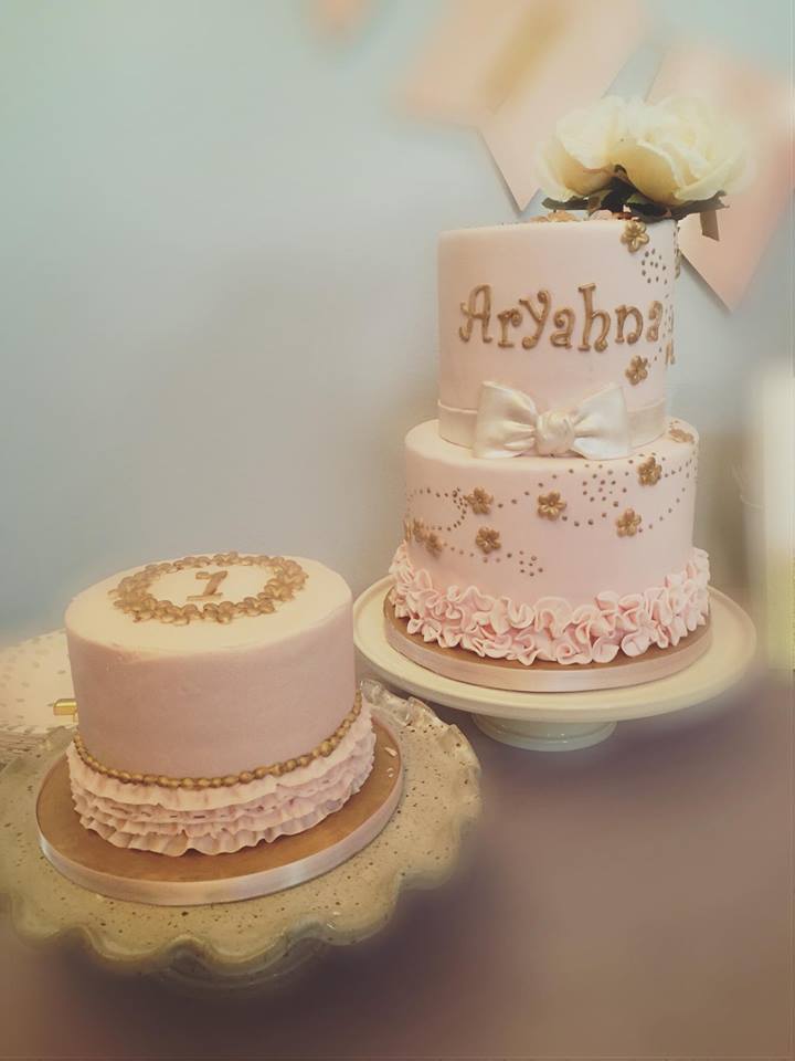 Pink and Gold 1st Birthday Cake