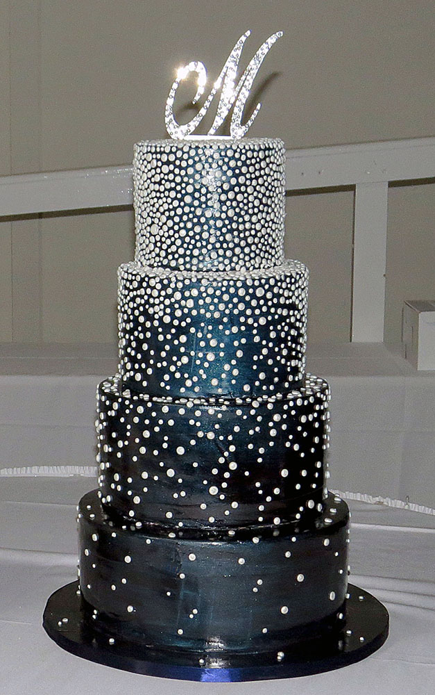 Navy Blue w Cascading Pearls Wedding Cake