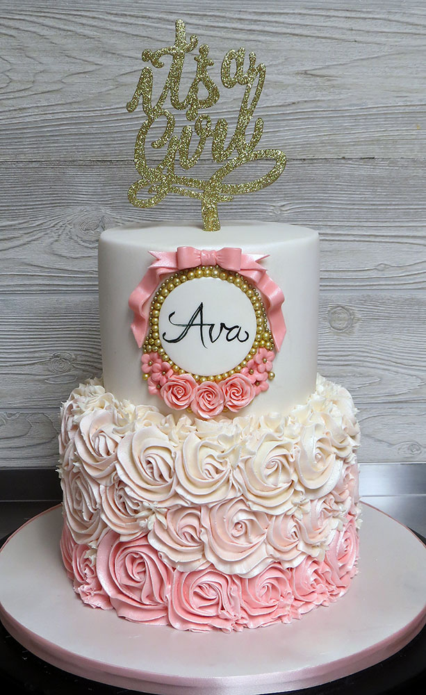 Pink and Gold Baby Girl Shower Cake