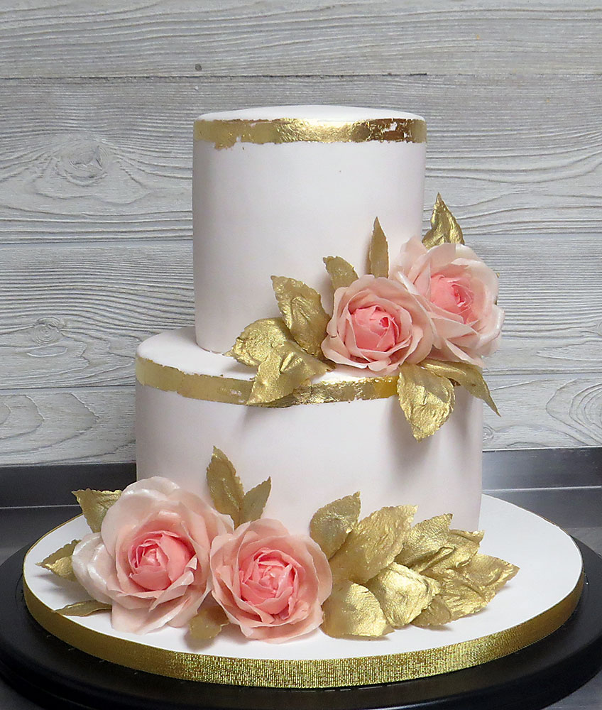 Blush Pink Gold Rose Cake