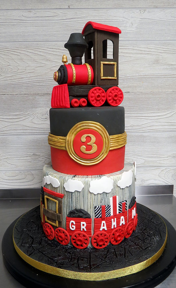 Red and Gray Train Cake