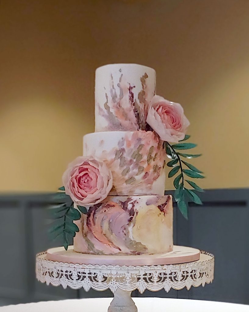 Artistic Impressionist Blush Pink Wedding Cake
