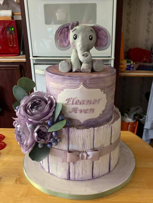 Lavender Elephant Baby Shower Cake