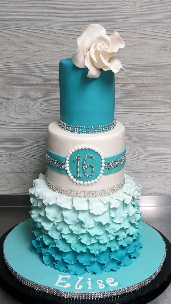 Blue Ombre Sweet 16 Birthday Cake