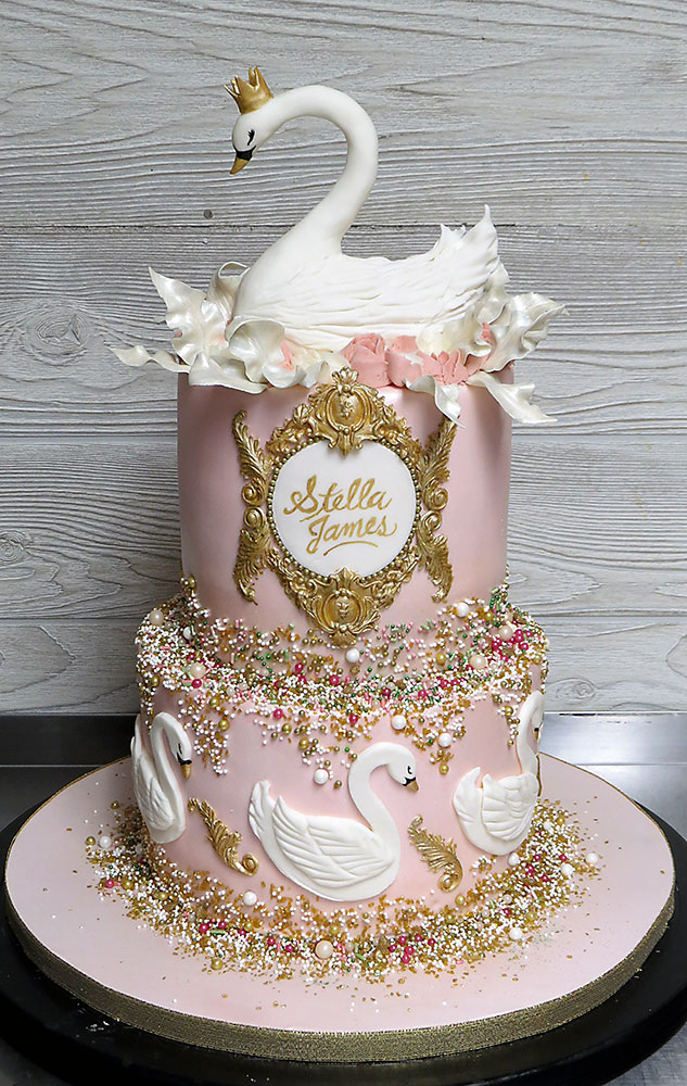 Swan Pink Gold Birthday Cake