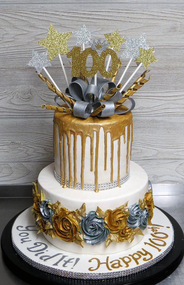 100th Birthday Gold and Silver Cake