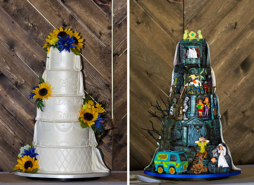 Sunflowers Scooby Doo Themed Wedding Cake Duo