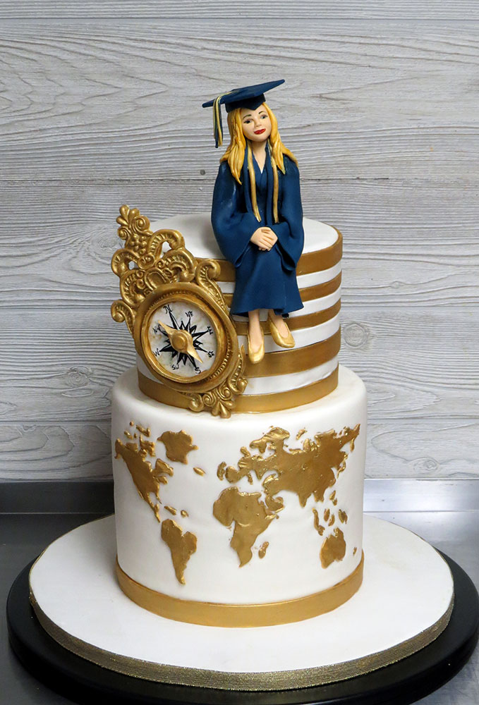 Gold Compass Graduation Cake