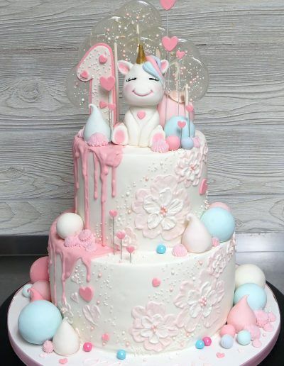 Baby Blue and Pink Unicorn Candy Cake