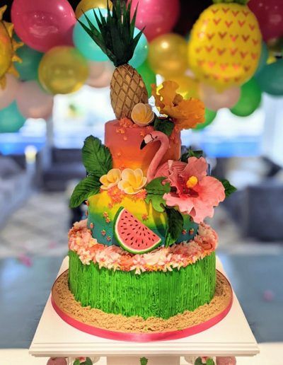 Flamingo Luau Tropical Birthday Cake