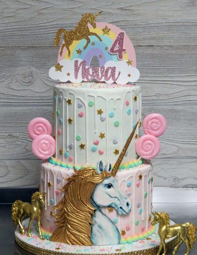 Pastel Gold Rainbow Unicorn Cake