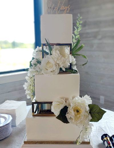 Square White and Gold Wedding Cake