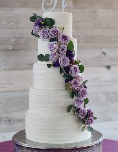 Textured Buttercream Wedding Cake with Purple Roses